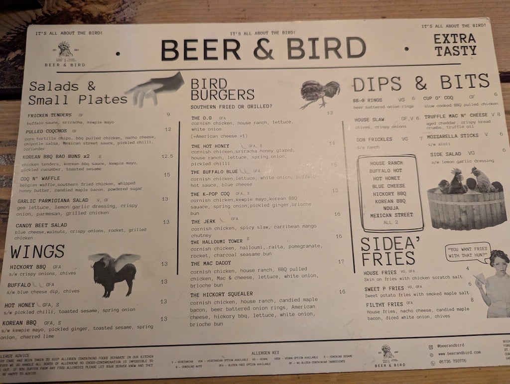 Beer & Bird Menu