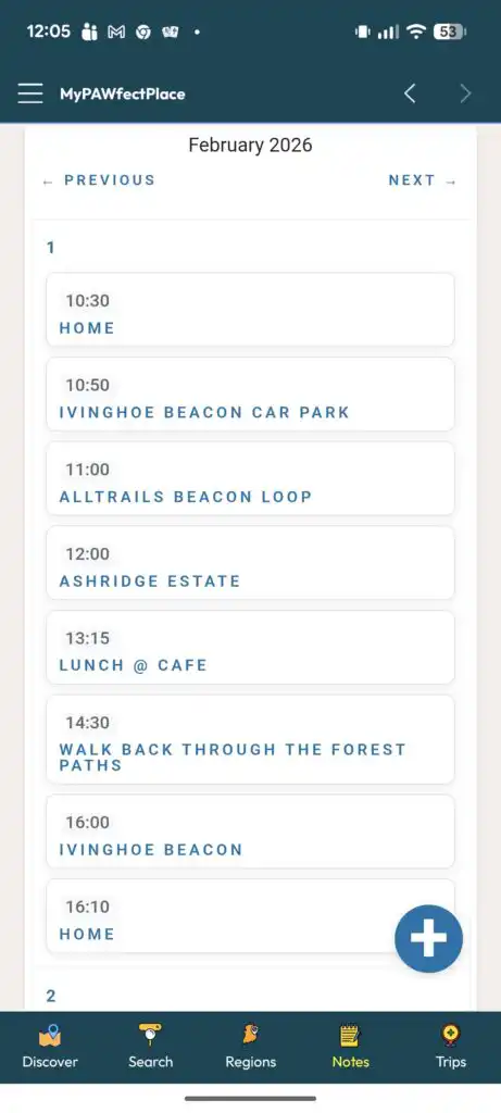 MyPAWfectPlace Calendar View