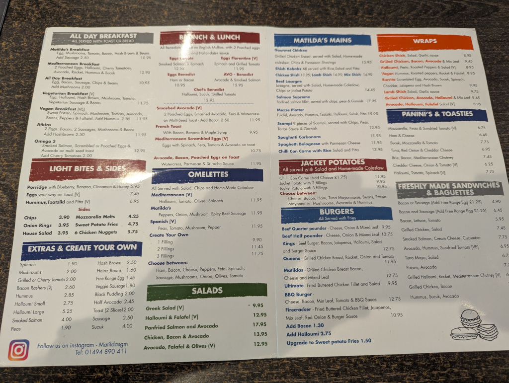 Matilda's Bistro Cafe Menu